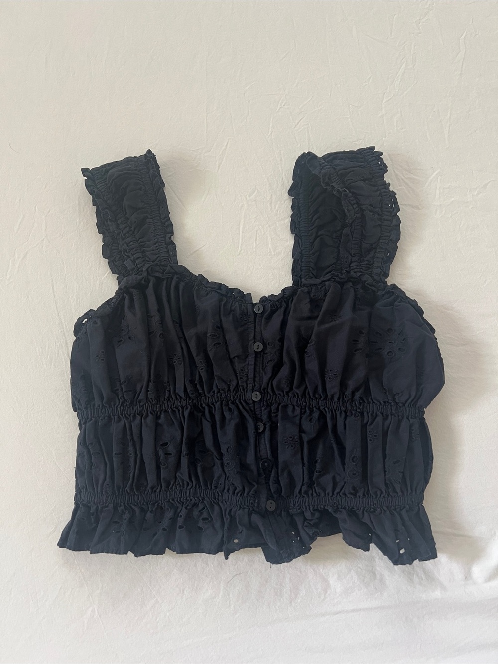 Levi's Black Eyelet Ruffled Crop Top